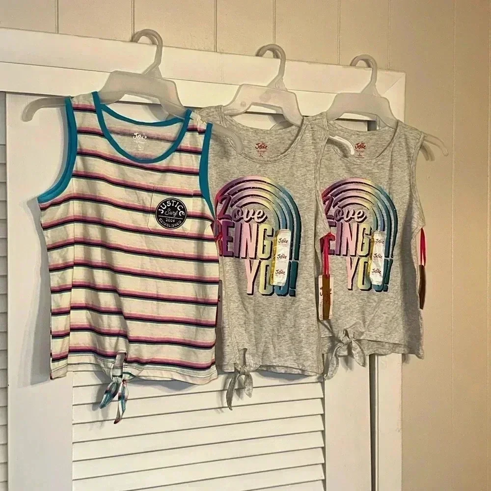 NWT BUNDLE of 3 girls JUSTICE tank tops shirts (size large 12/14) front tie